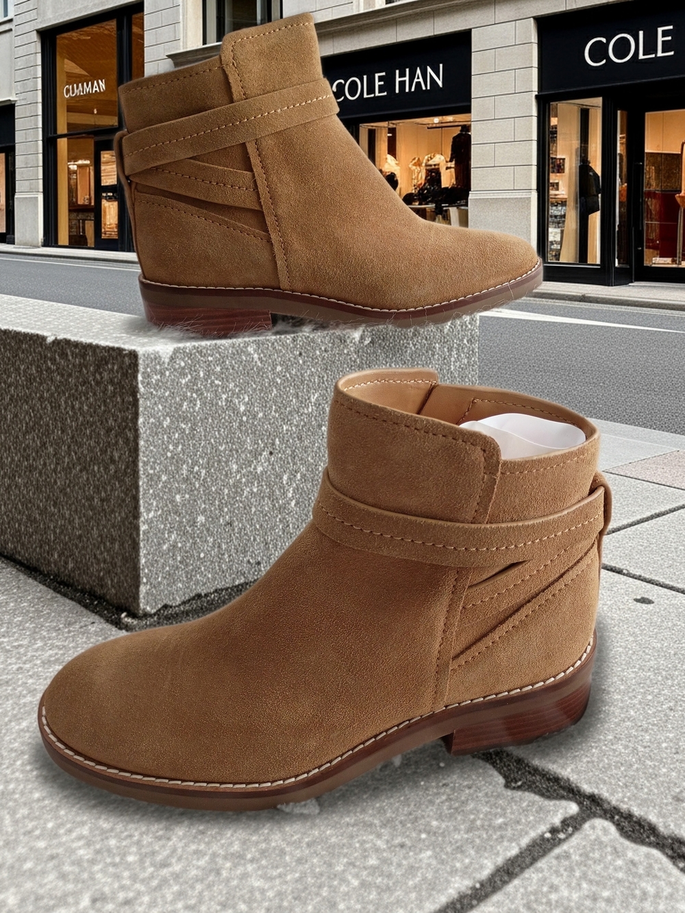 New Cole Haan Rosalyn Waterproof Suede Ankle Bootie - Tan 5.5B